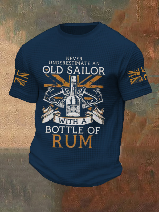 Men's Funny Navy Veteran Rum Printed Waffle Tops