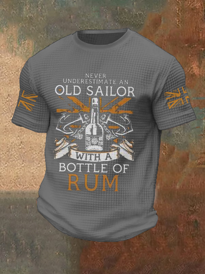 Men's Funny Navy Veteran Rum Printed Waffle Tops