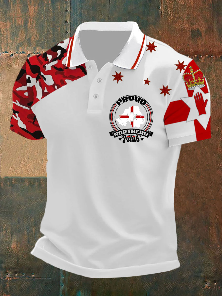 Men's Proud To Be From Northern Ireland Printed Button T-Shirt