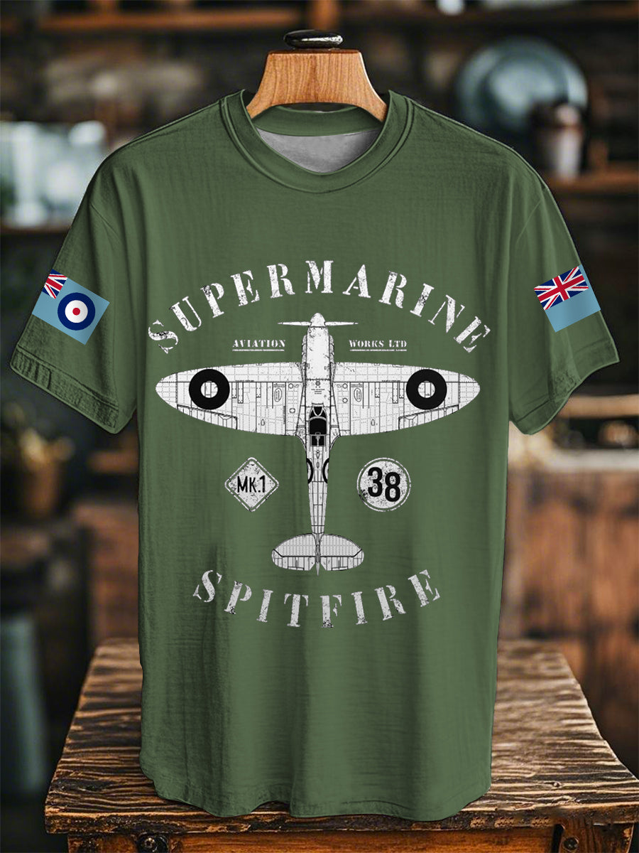 Unisex Retro Supermarine Spitfire Mk. 1 - Heritage 1938 Print Casual Tee