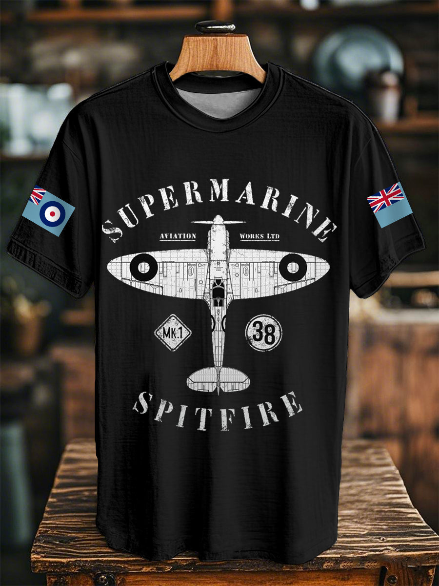 Unisex Retro Supermarine Spitfire Mk. 1 - Heritage 1938 Print Casual Tee