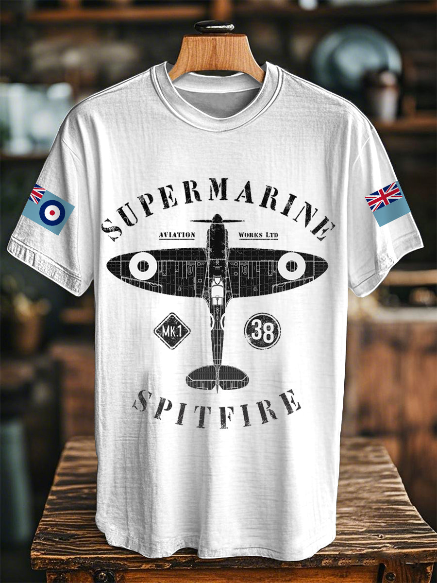 Unisex Retro Supermarine Spitfire Mk. 1 - Heritage 1938 Print Casual Tee