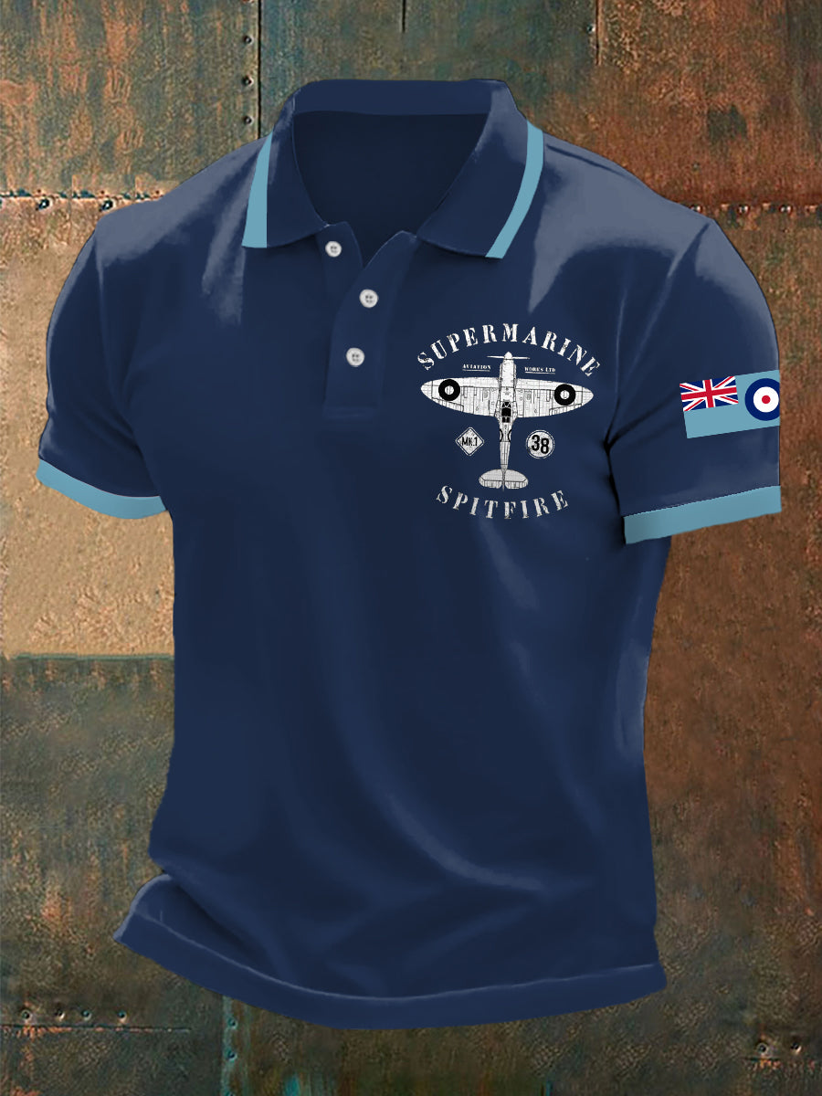 Men's Retro Legendary Fighter Supermarine Spitfire Print Casual Top