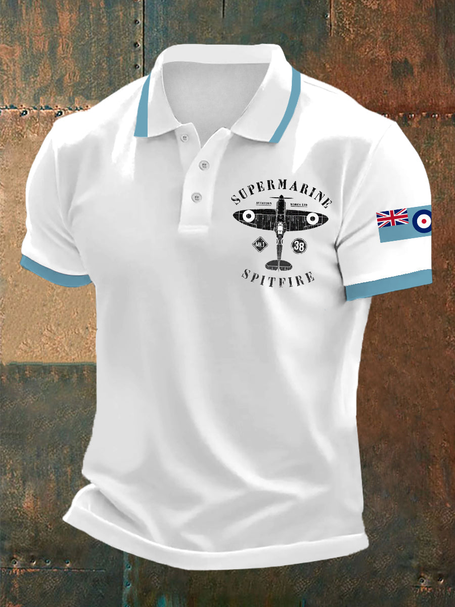 Men's Retro Legendary Fighter Supermarine Spitfire Print Casual Top