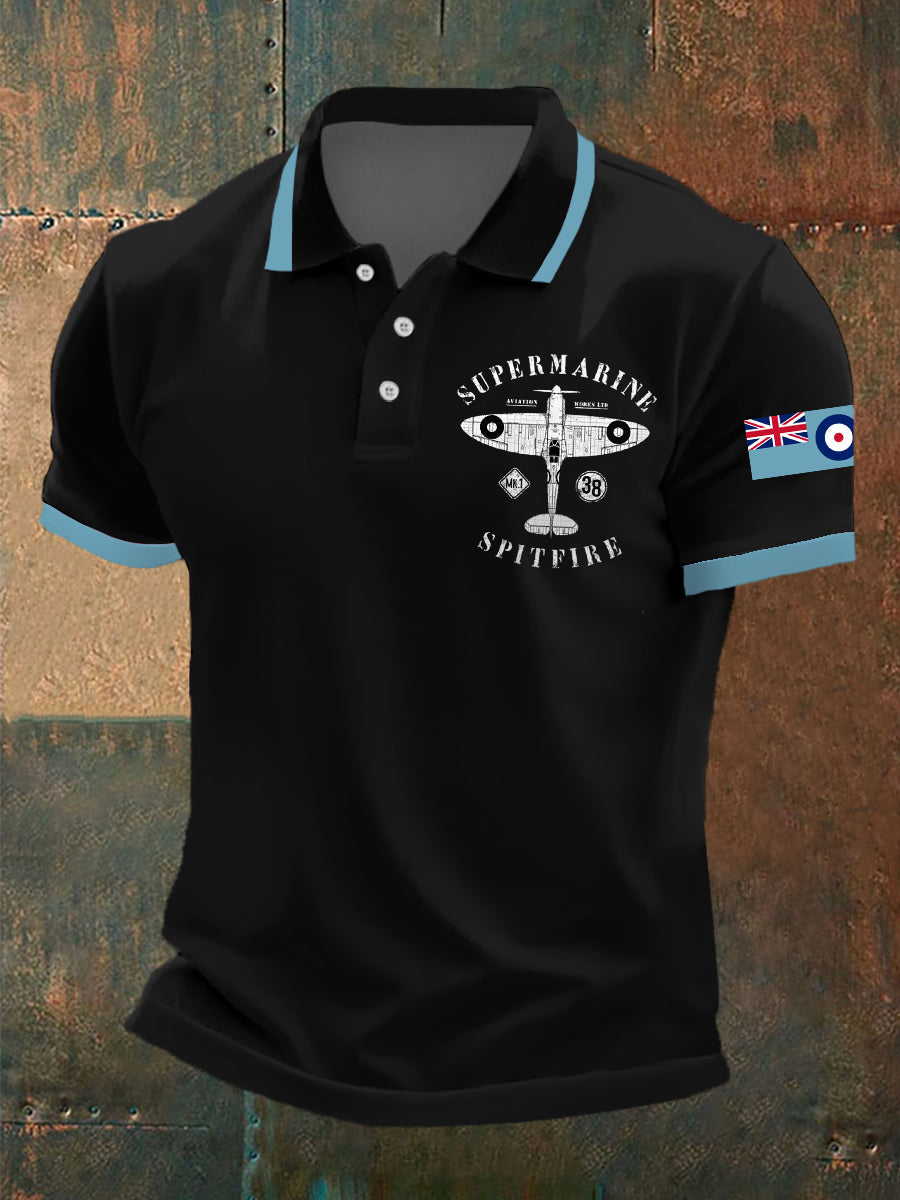 Men's Retro Legendary Fighter Supermarine Spitfire Print Casual Top
