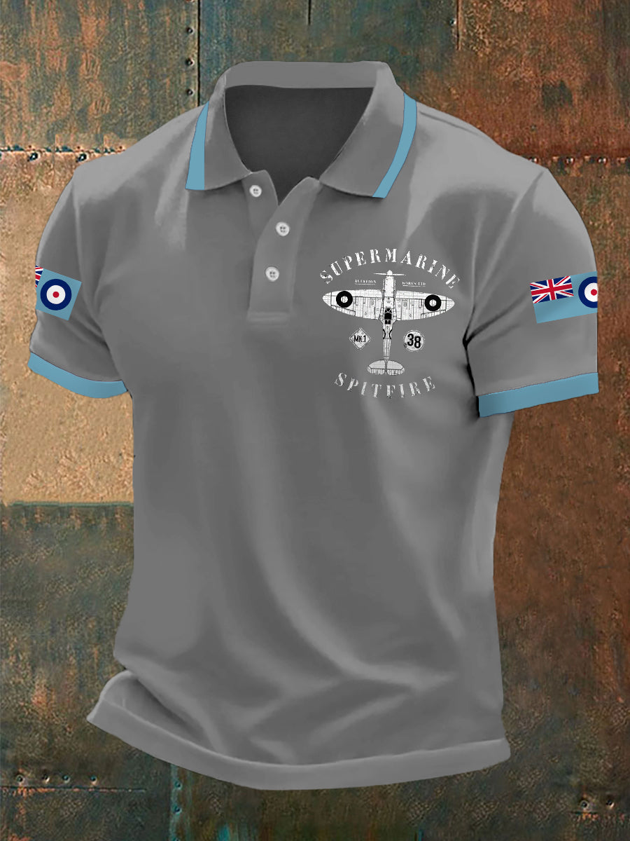 Men's Retro Legendary Fighter Supermarine Spitfire Print Casual Top