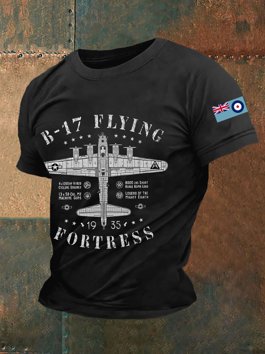Men's Vintage B-17 Flying Fortress Print Casual Tee