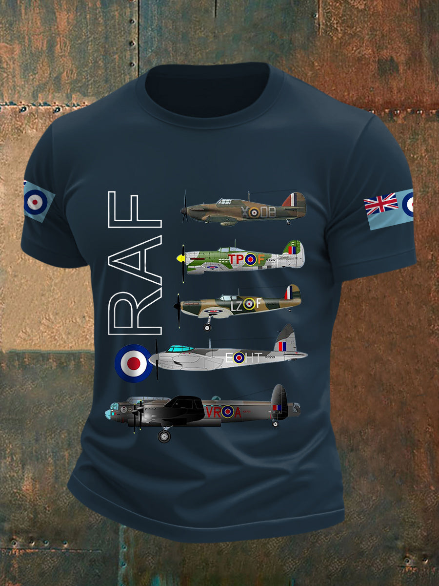 Men's Vintage RAF WW2 Aircraft Spitfire Lancaster Typhoon Hurricane Mosquito Casual Tee