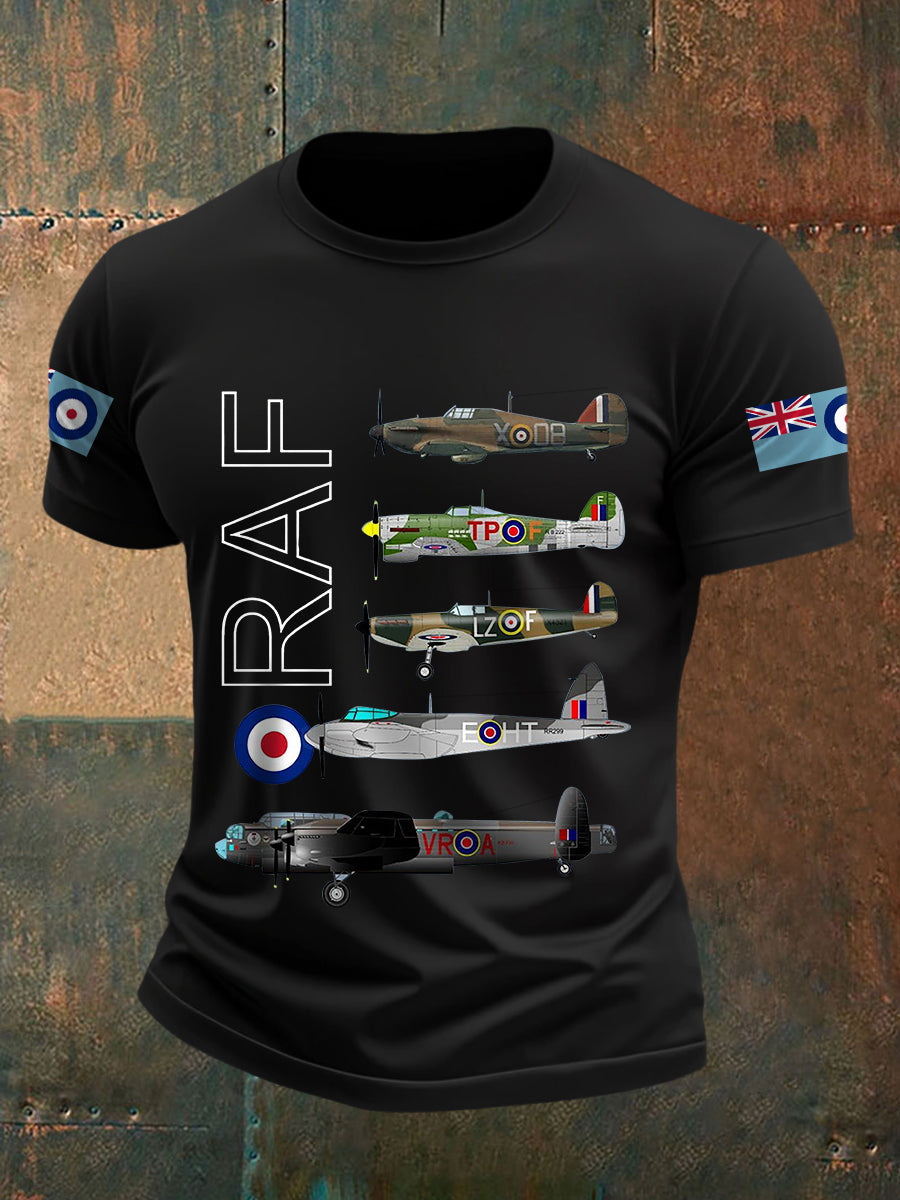 Men's Vintage RAF WW2 Aircraft Spitfire Lancaster Typhoon Hurricane Mosquito Casual Tee