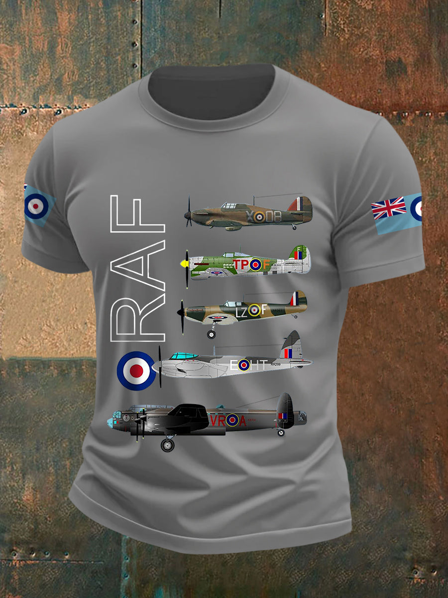 Men's Vintage RAF WW2 Aircraft Spitfire Lancaster Typhoon Hurricane Mosquito Casual Tee