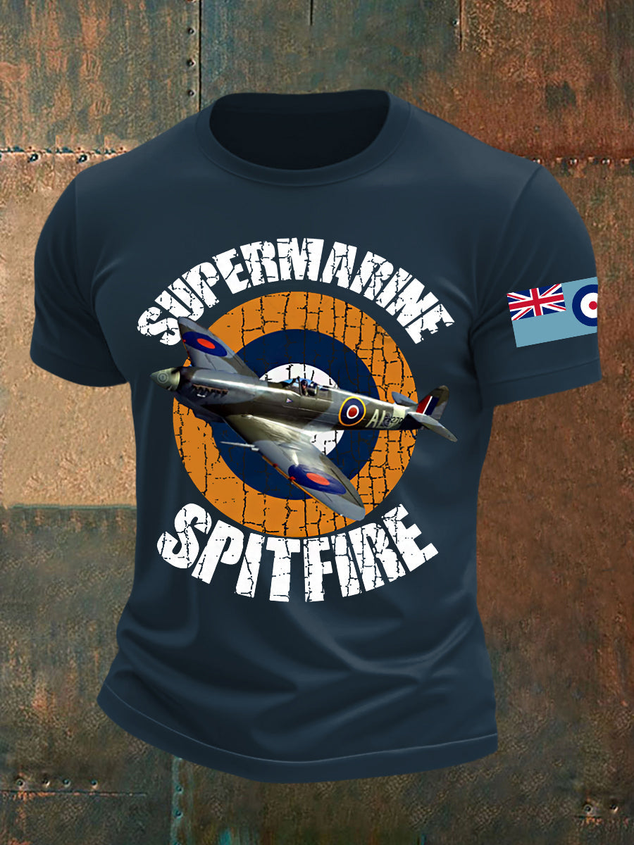Men's Vintage RAF WW2 Aircraft Spitfire Lancaster Typhoon Hurricane Mosquito Casual Tee