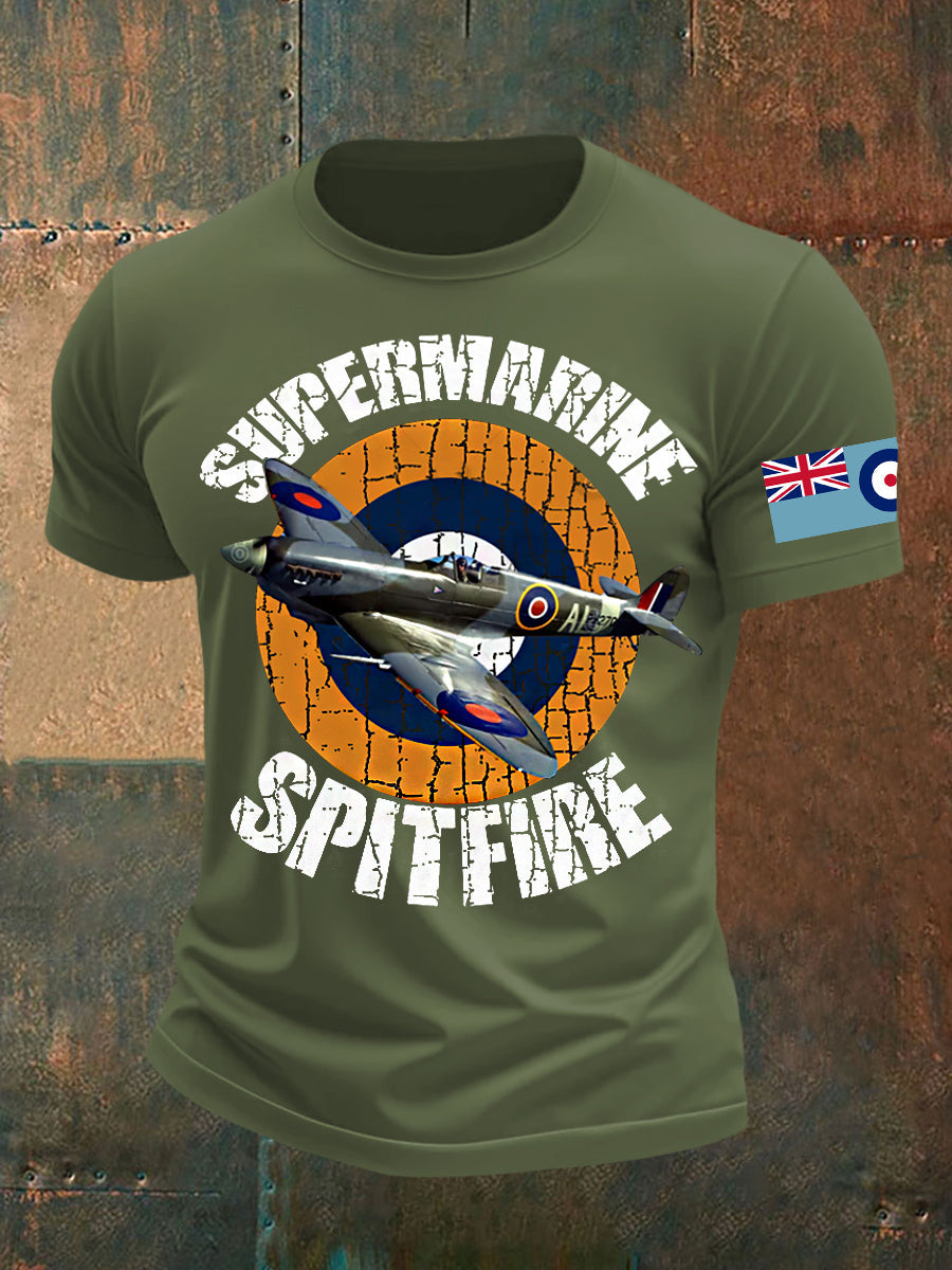 Men's Vintage RAF WW2 Aircraft Spitfire Lancaster Typhoon Hurricane Mosquito Casual Tee