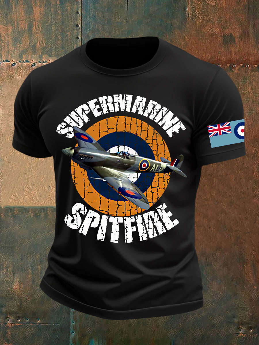 Men's Vintage RAF WW2 Aircraft Spitfire Lancaster Typhoon Hurricane Mosquito Casual Tee