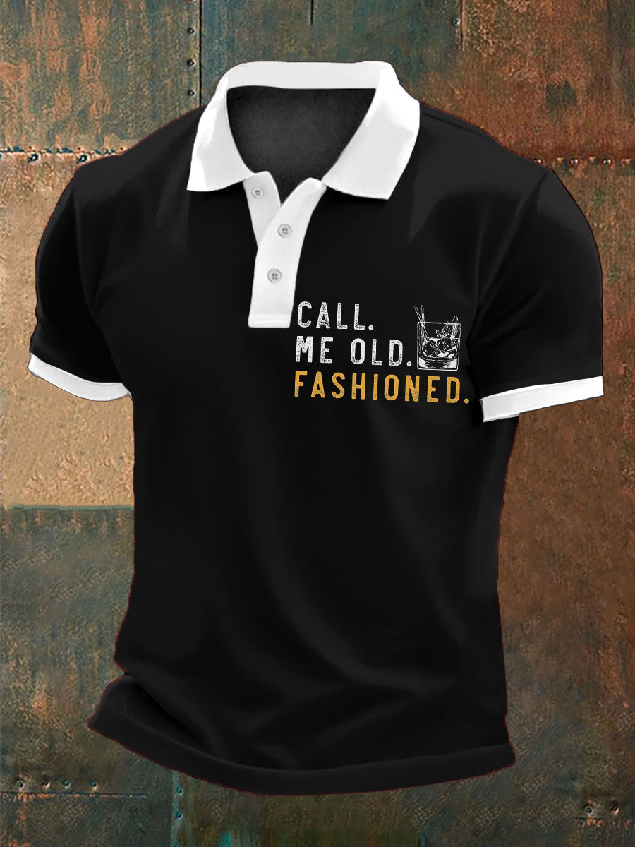 Men's Rum Whiskey Lover Call Me Old Fashioned Printed Casual Tops