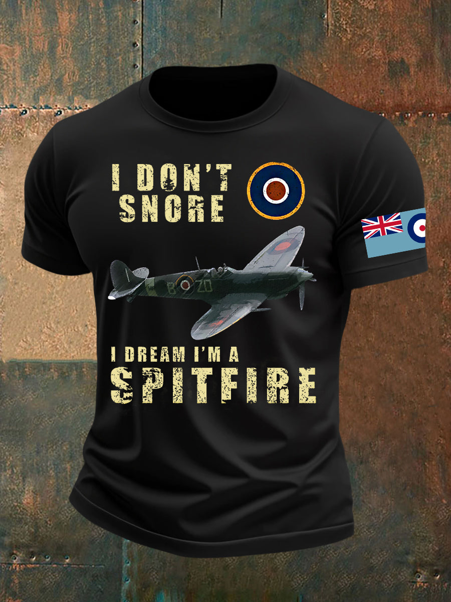Men's Vintage RAF WW2 Aircraft Spitfire Lancaster Typhoon Hurricane Mosquito Casual Tee