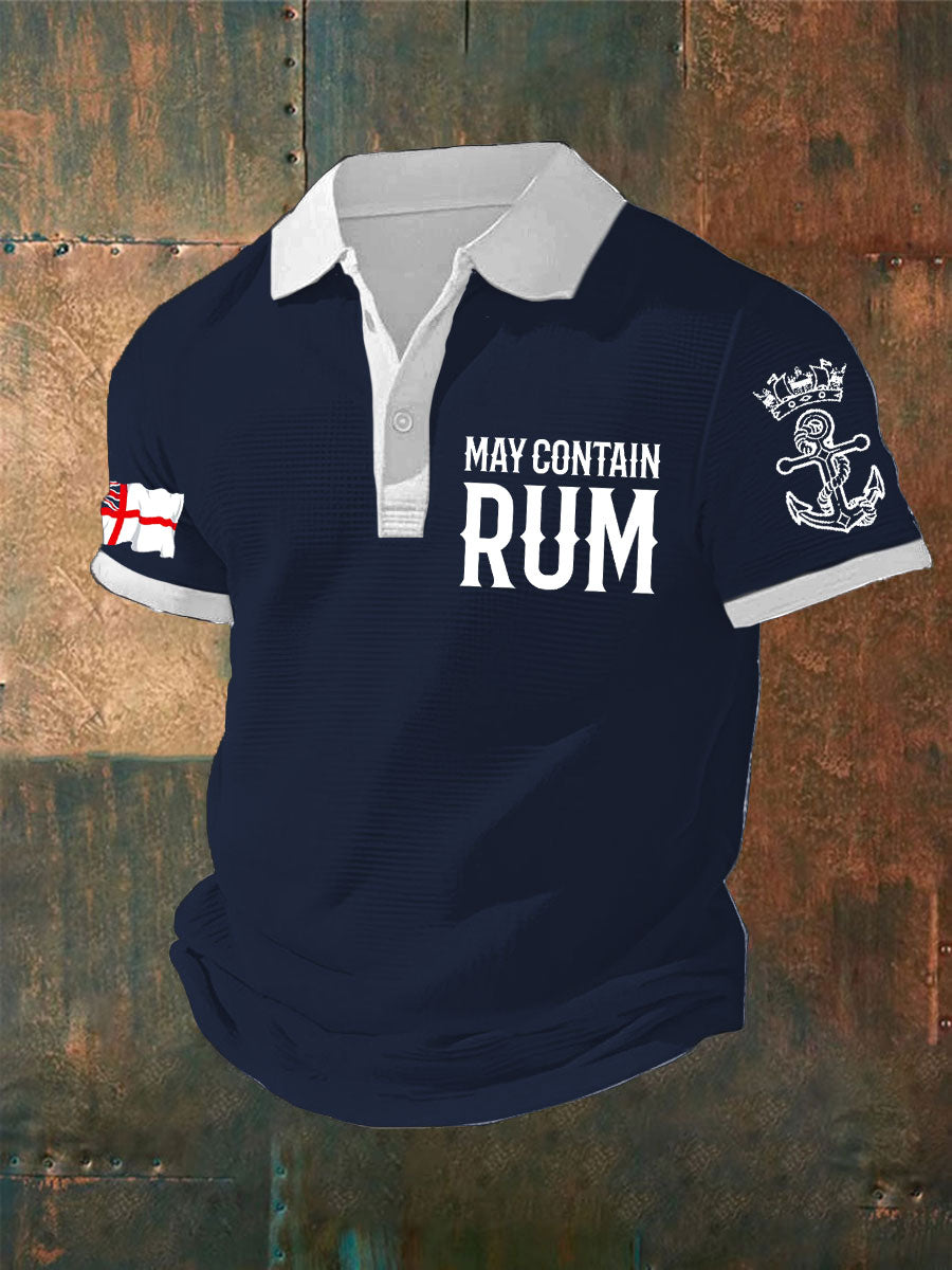 Men's Royal Navy Veteran Rum Lover Printed Waffle Casual Tops