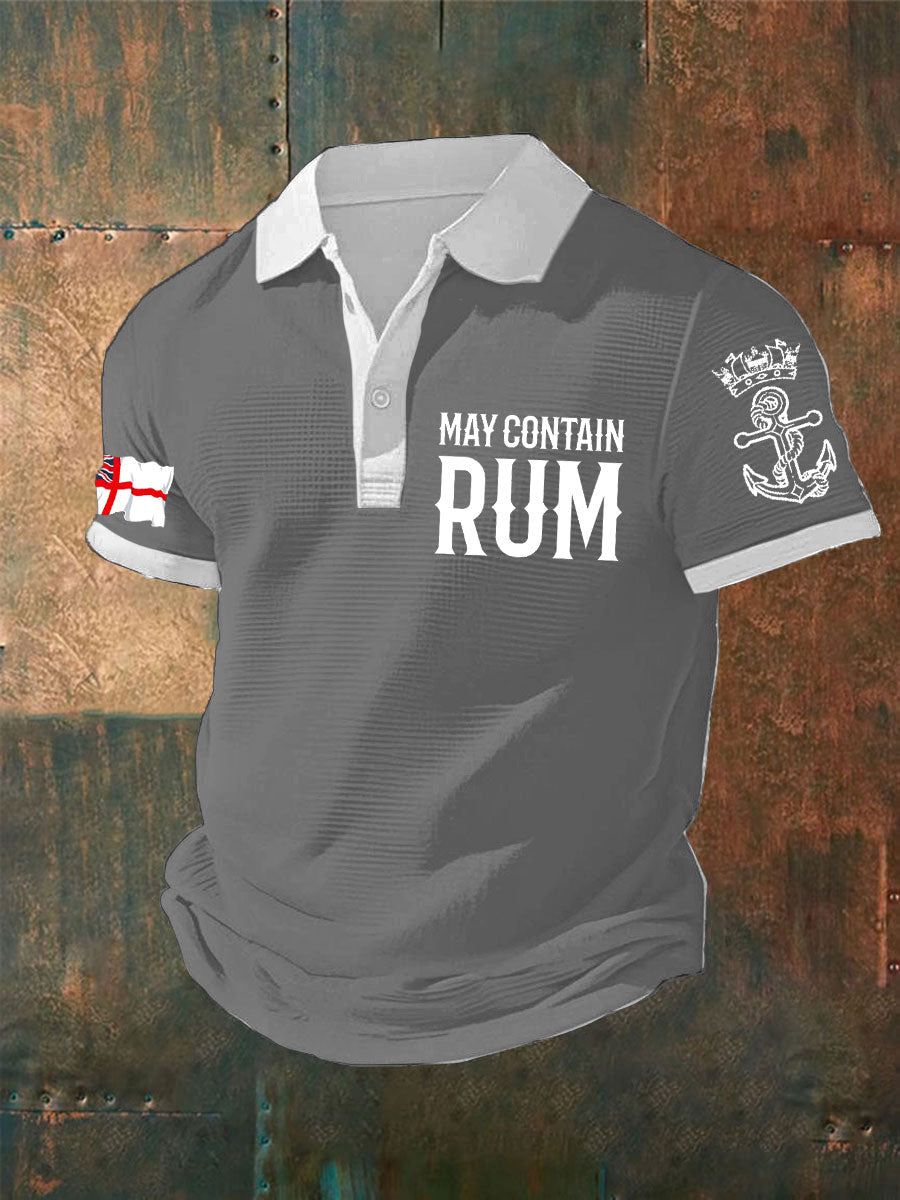 Men's Royal Navy Veteran Rum Lover Printed Waffle Casual Tops