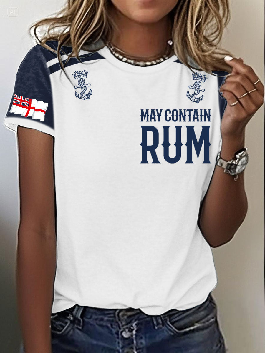 Women's Royal Navy Veteran Rum Lover Printed T-shirt