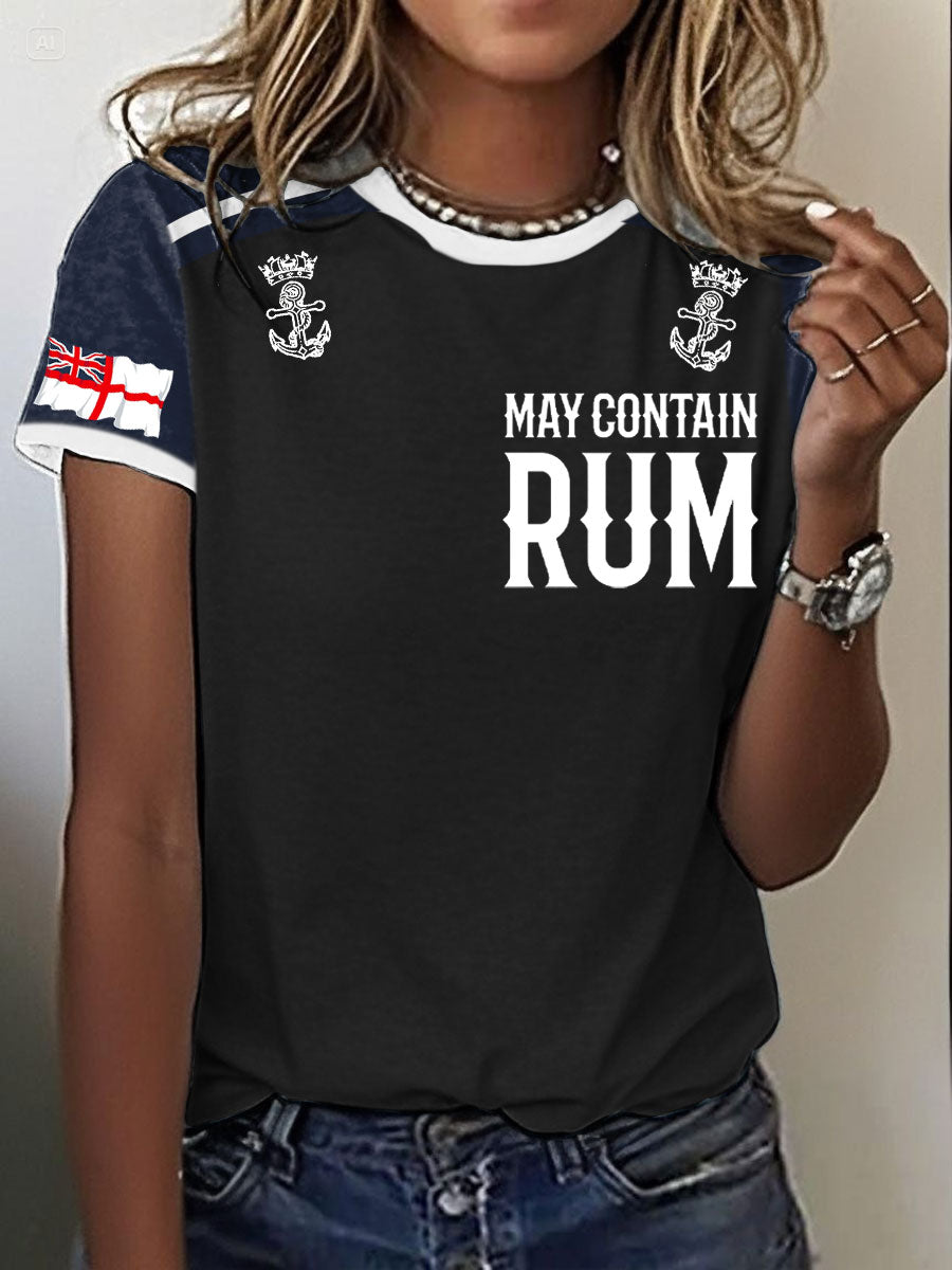 Women's Royal Navy Veteran Rum Lover Printed T-shirt