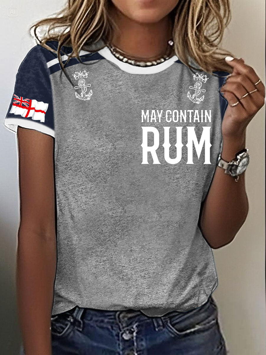 Women's Royal Navy Veteran Rum Lover Printed T-shirt