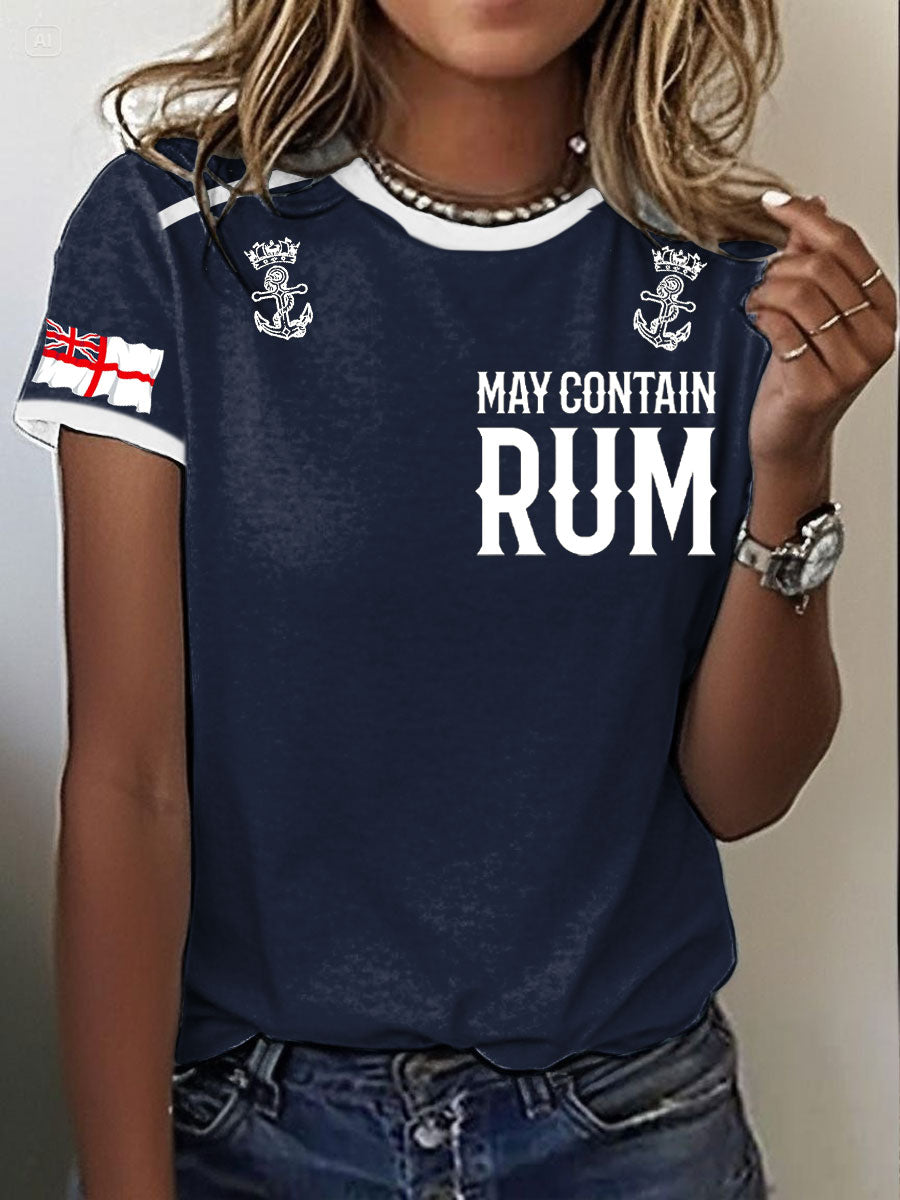 Women's Royal Navy Veteran Rum Lover Printed T-shirt
