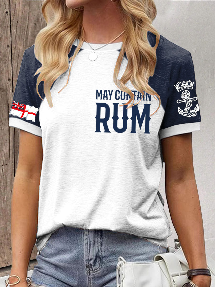 Women's Royal Navy Veteran Rum Lover Printed T-shirt