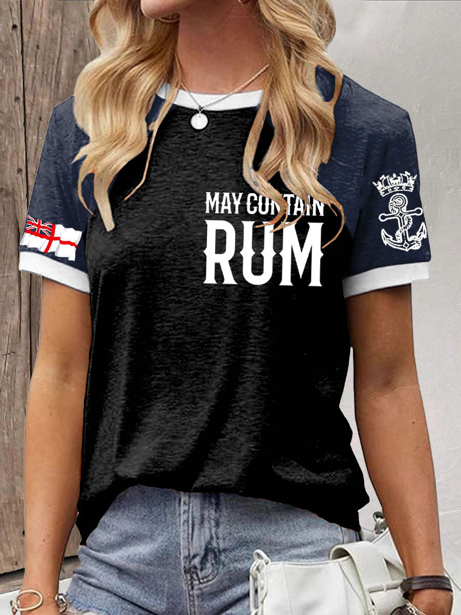 Women's Royal Navy Veteran Rum Lover Printed T-shirt