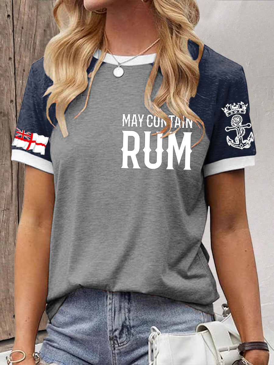 Women's Royal Navy Veteran Rum Lover Printed T-shirt