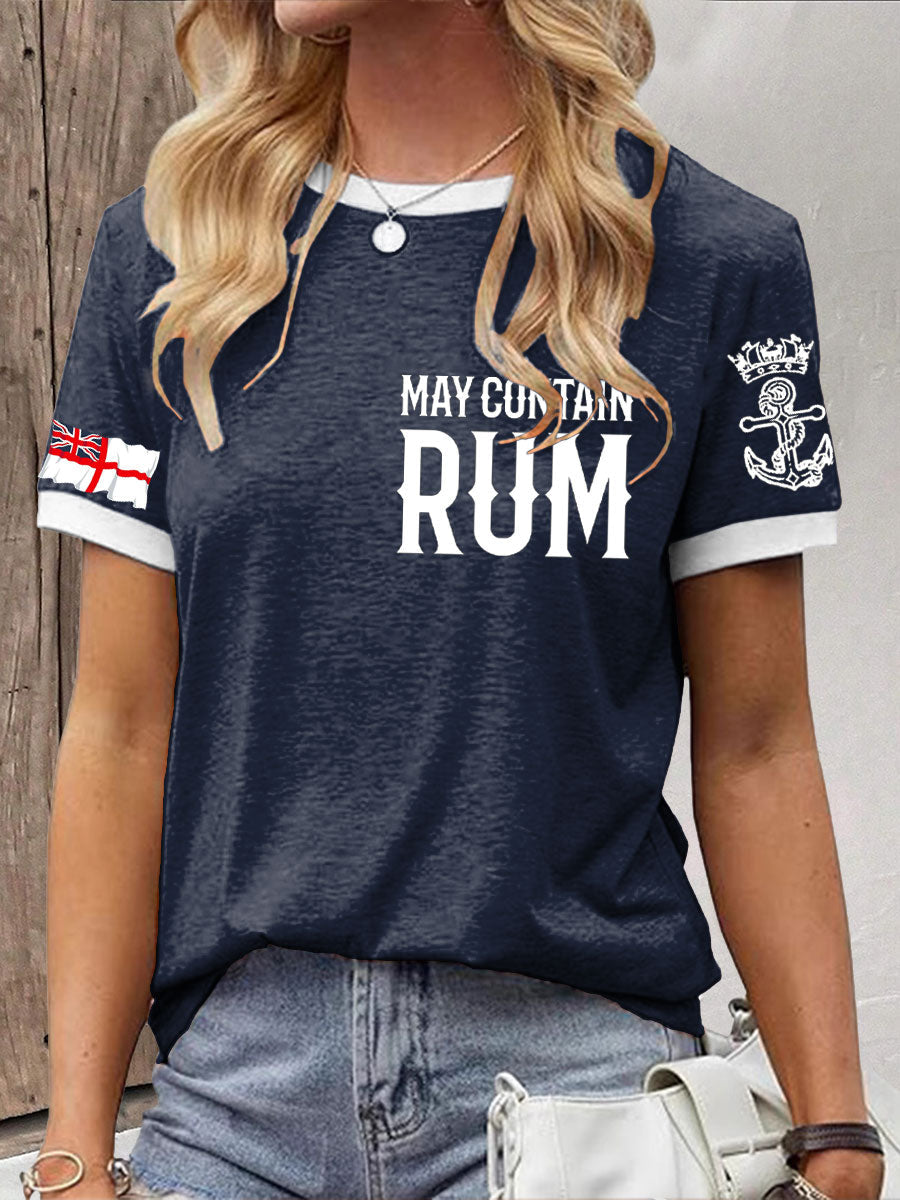 Women's Royal Navy Veteran Rum Lover Printed T-shirt