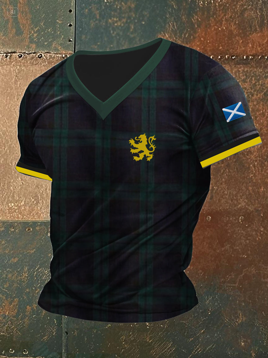 Men's Scotland Flag Printed V-Neck Short Sleeve T-Shirt