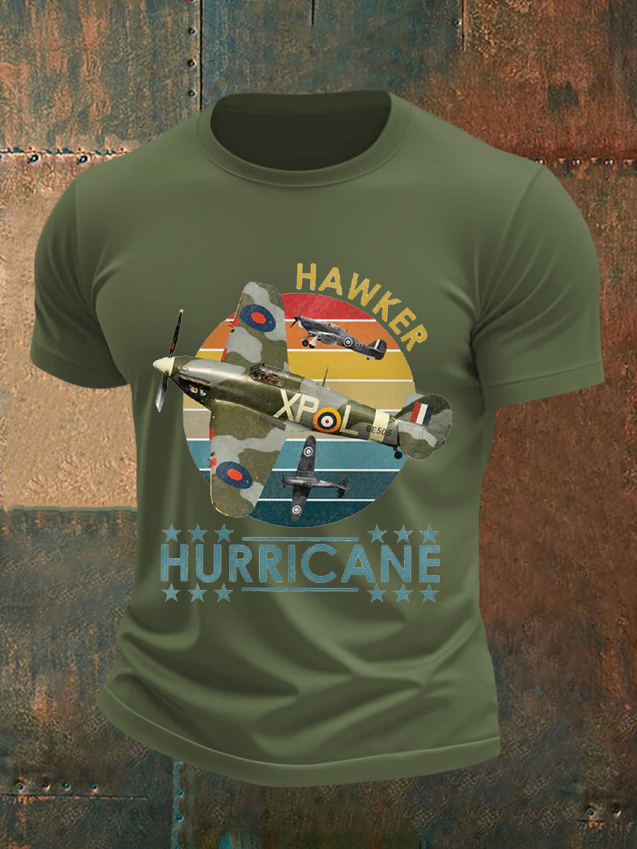 Men's Vintage Hawker Hurricane Print Casual Tee