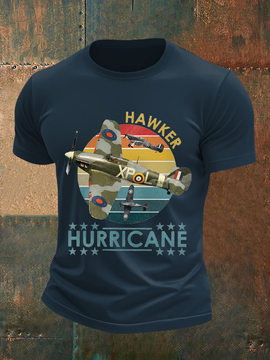 Men's Vintage Hawker Hurricane Print Casual Tee