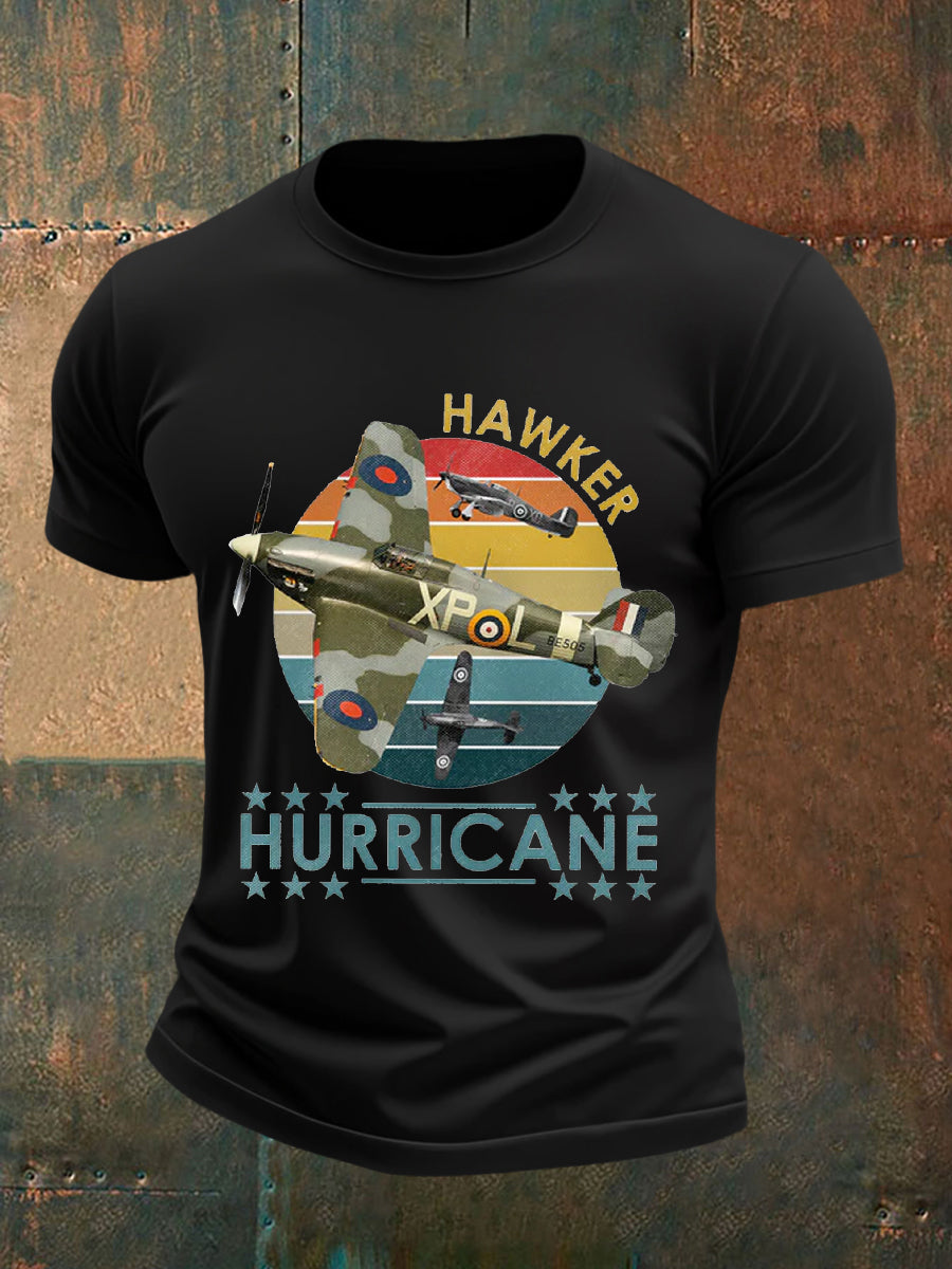 Men's Vintage Hawker Hurricane Print Casual Tee