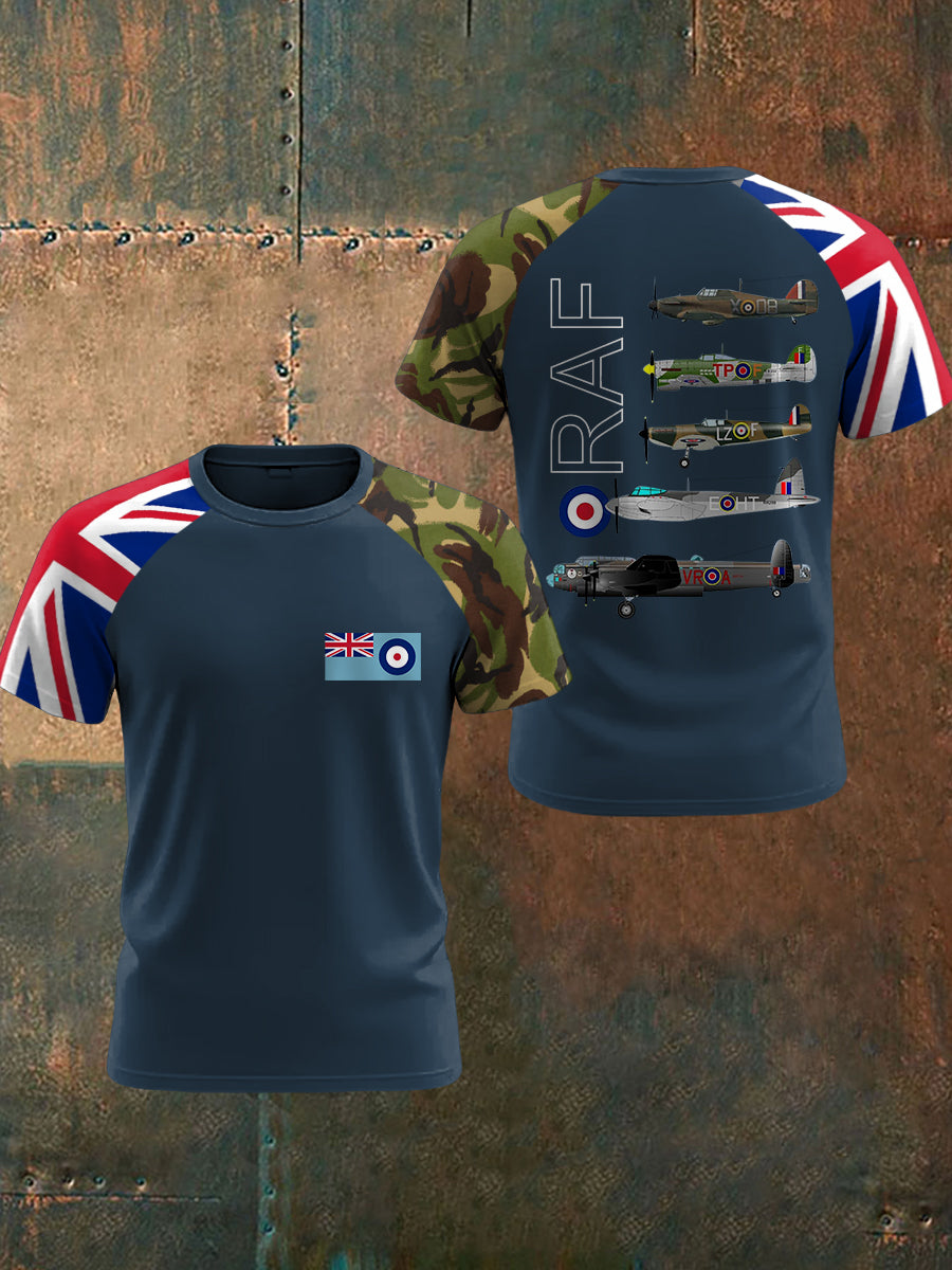 Men's Vintage Spitfire Lancaster Typhoon Hurricane Mosquito Print Casual Tee