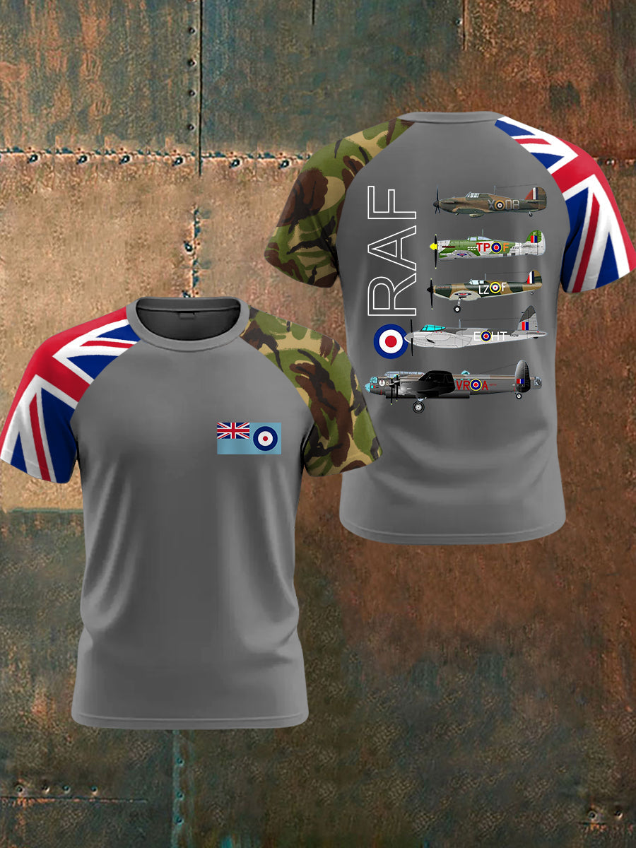 Men's Vintage Spitfire Lancaster Typhoon Hurricane Mosquito Print Casual Tee