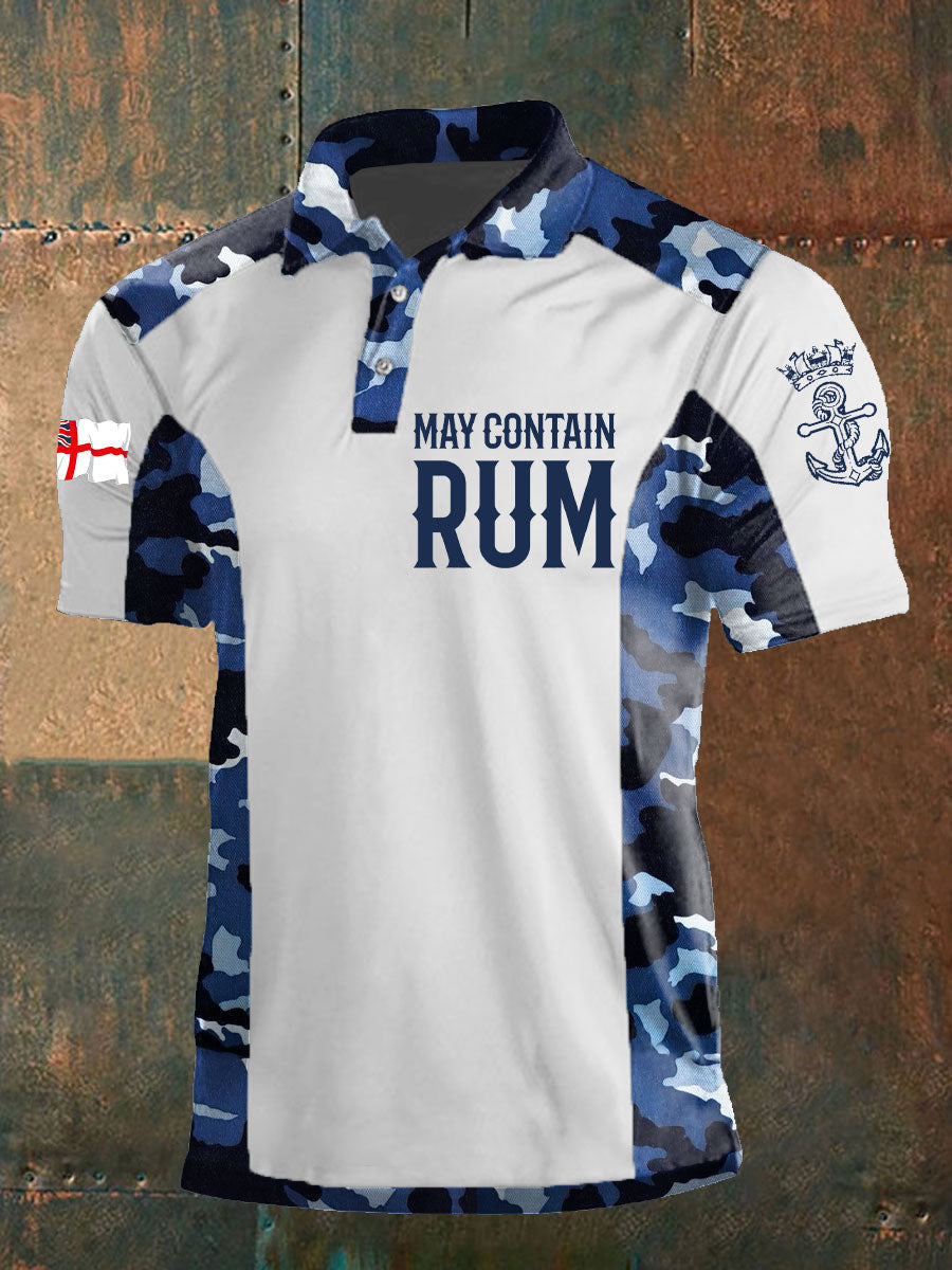 Men's Navy Veteran Rum Lover Printed Casual Tops