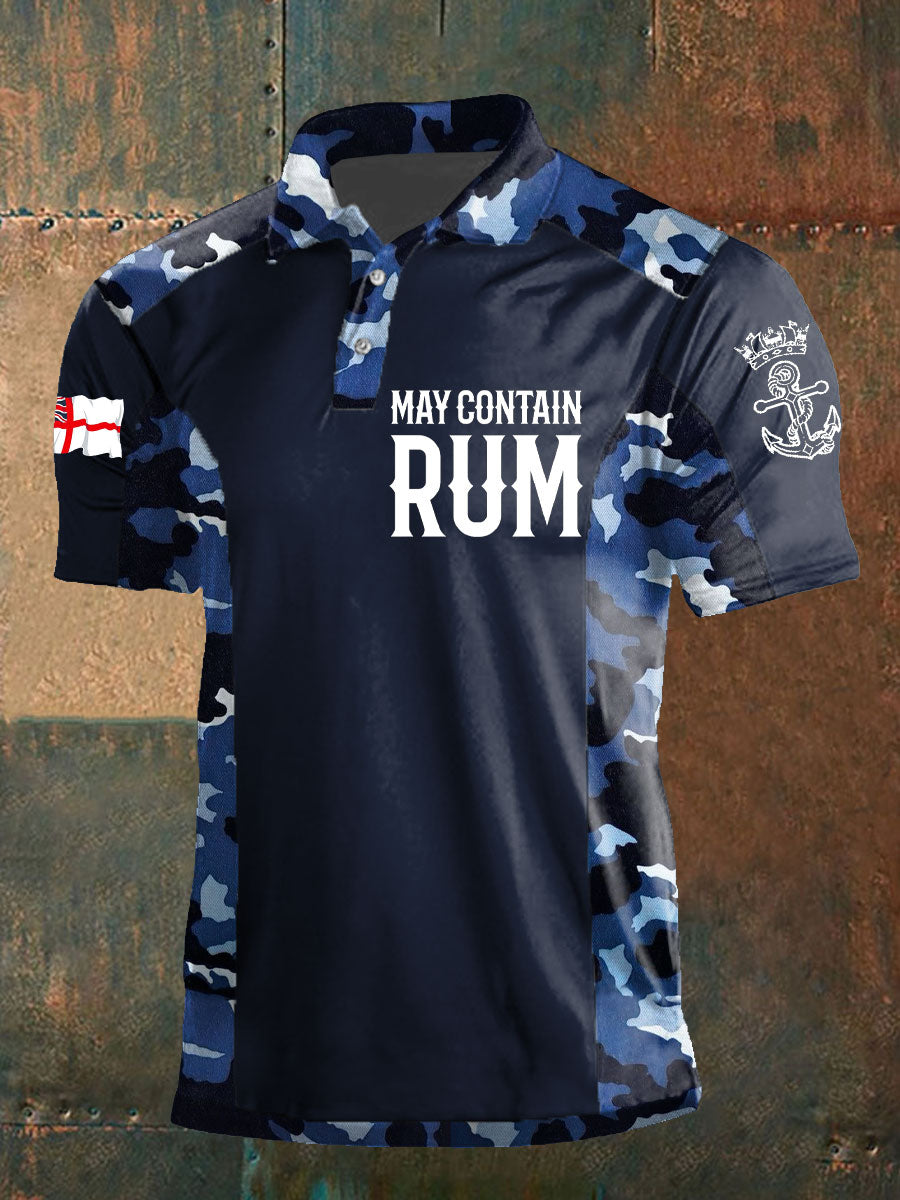 Men's Navy Veteran Rum Lover Printed Casual Tops