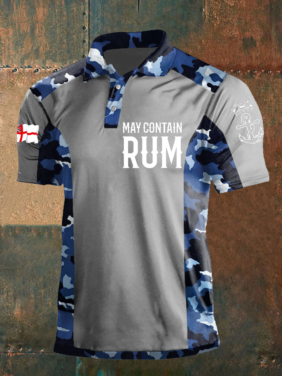 Men's Navy Veteran Rum Lover Printed Casual Tops