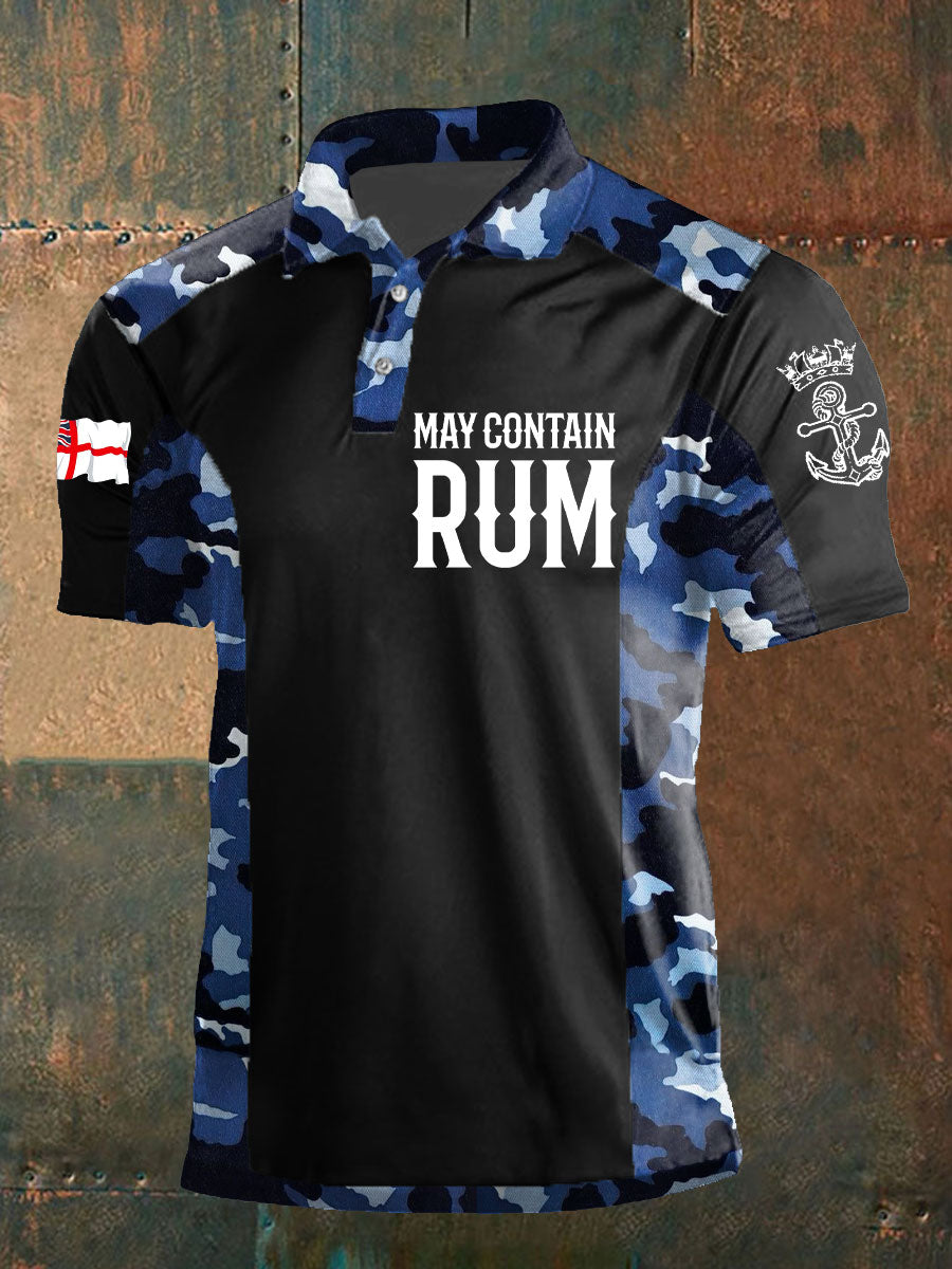 Men's Navy Veteran Rum Lover Printed Casual Tops