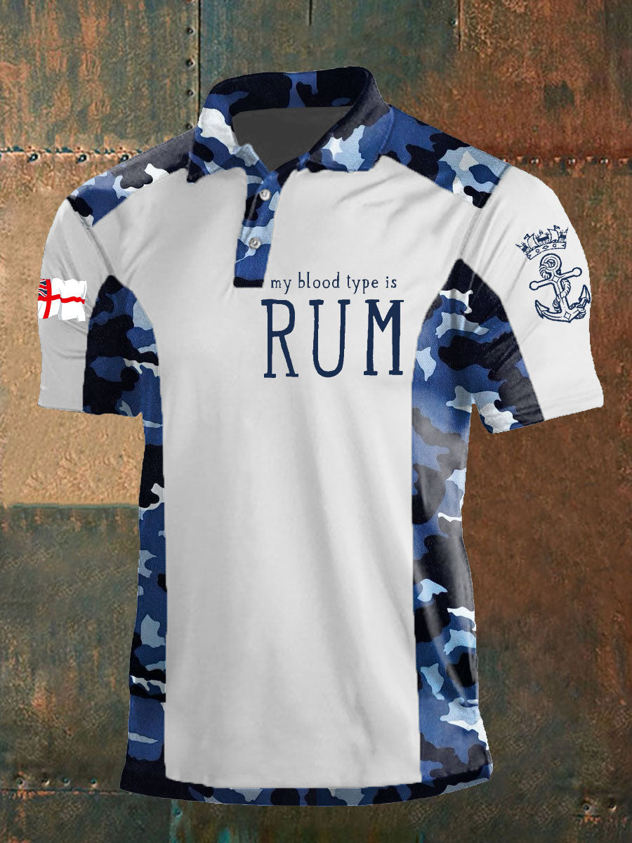 Men's Navy Veteran Rum Lover Printed Casual Tops