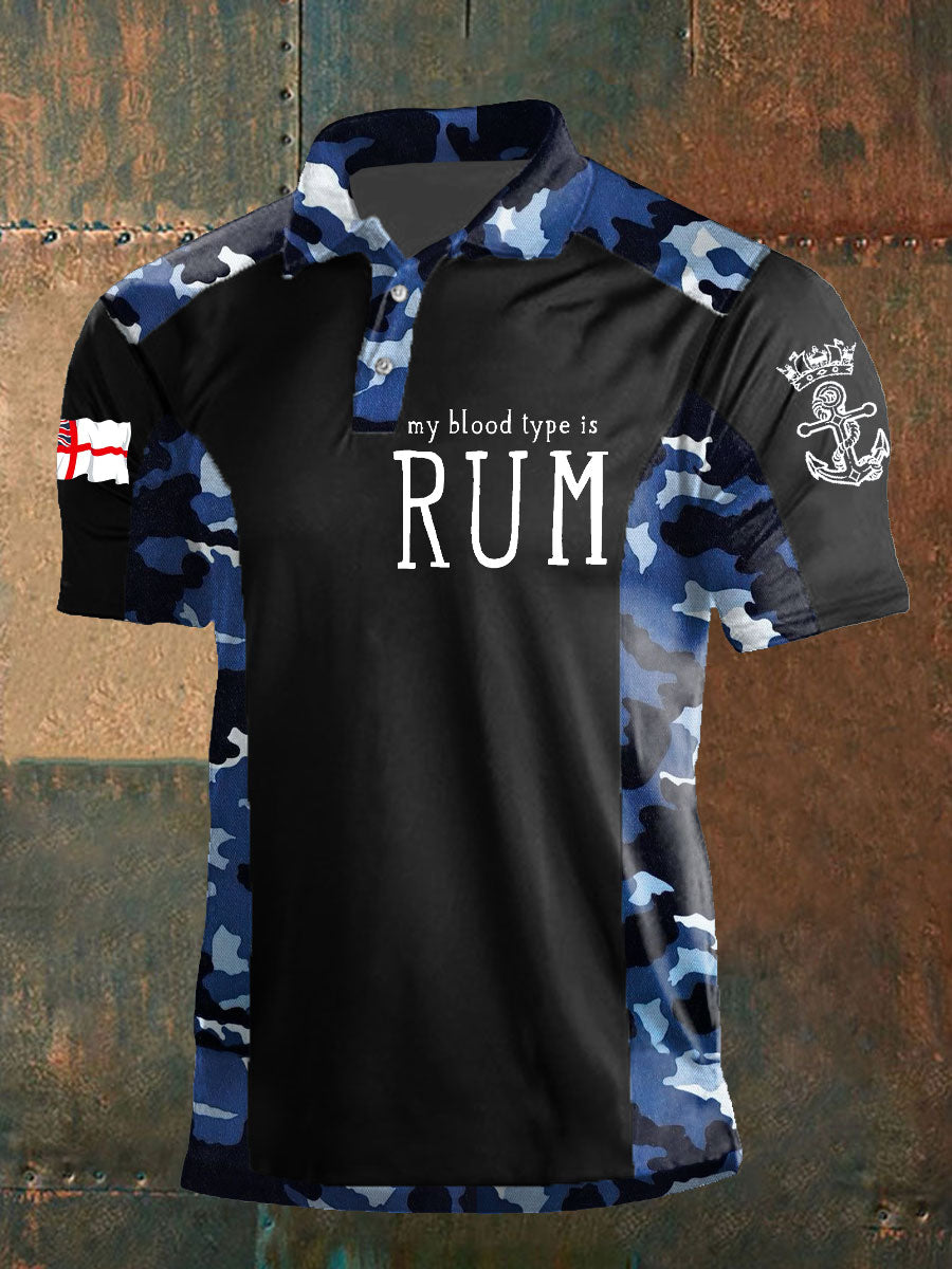 Men's Navy Veteran Rum Lover Printed Casual Tops