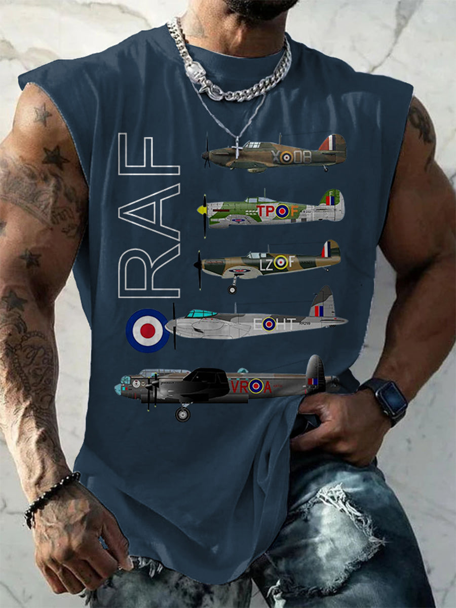 Men's Vintage Spitfire Lancaster Typhoon Hurricane Mosquito Print Casual Tank Top