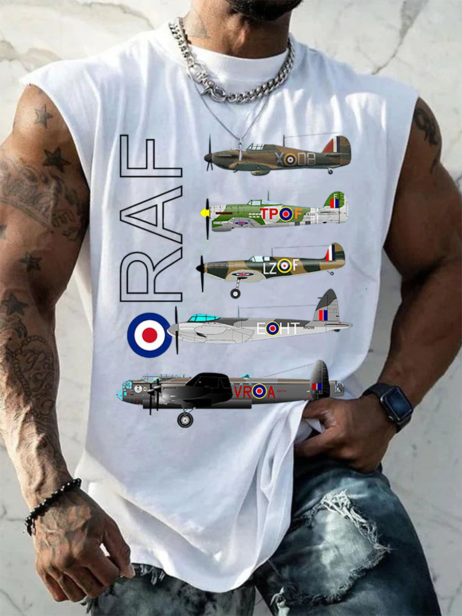 Men's Vintage Spitfire Lancaster Typhoon Hurricane Mosquito Print Casual Tank Top