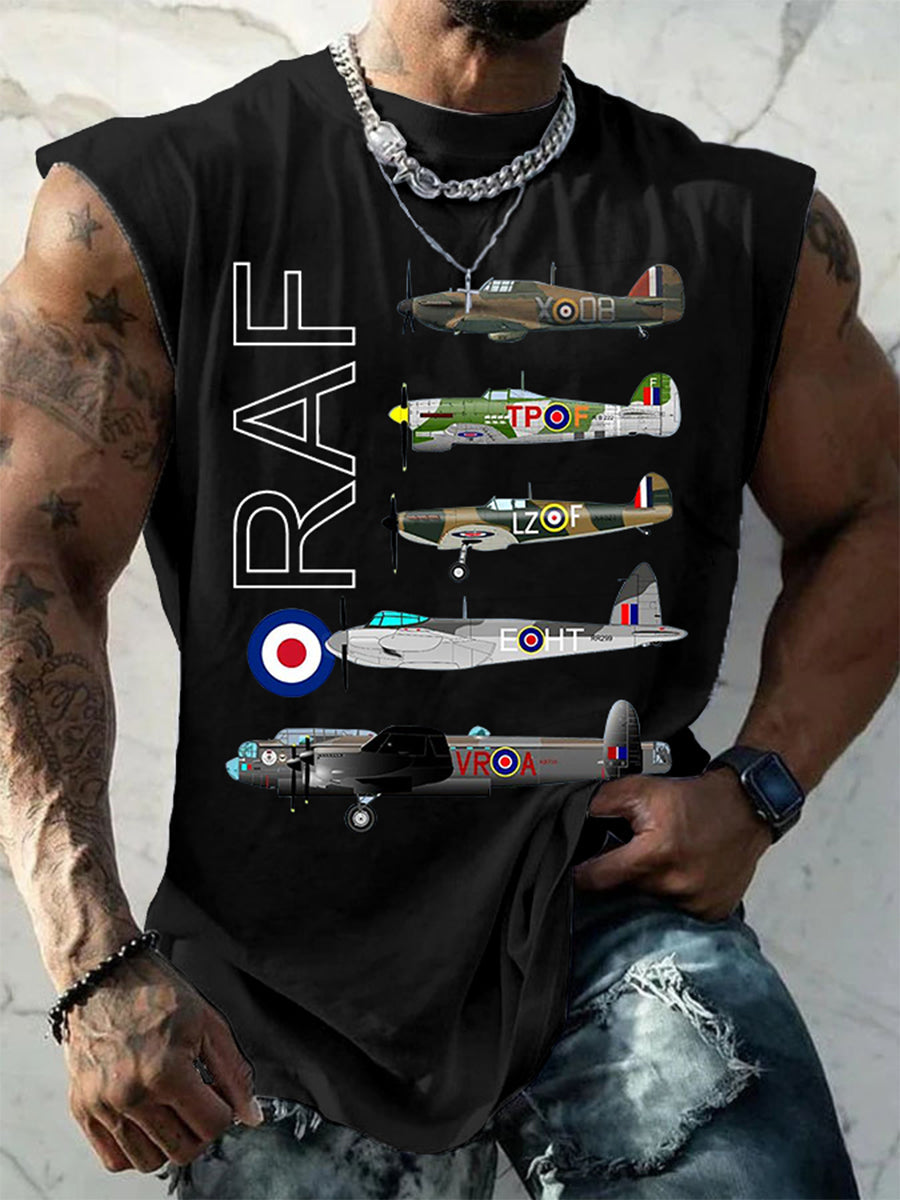 Men's Vintage Spitfire Lancaster Typhoon Hurricane Mosquito Print Casual Tank Top