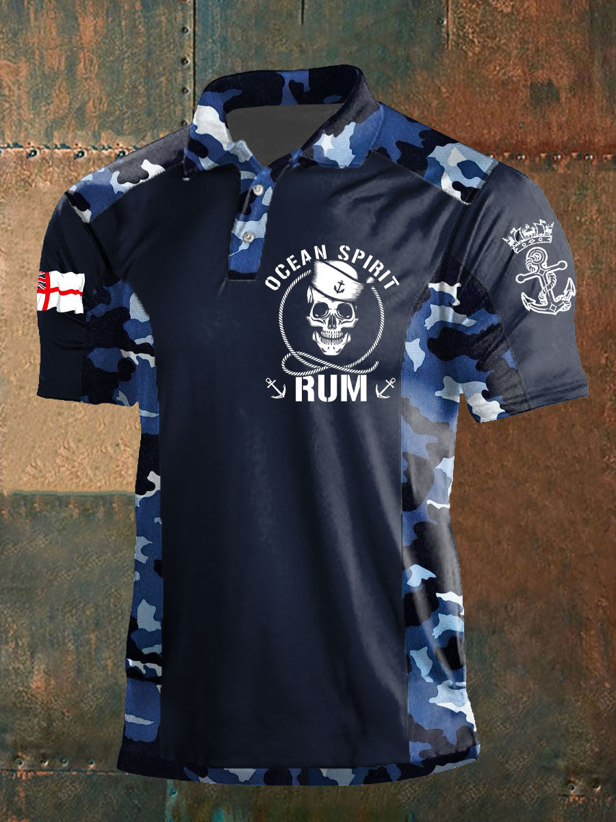 Men's Navy Veteran Rum Lover Printed Casual Tops