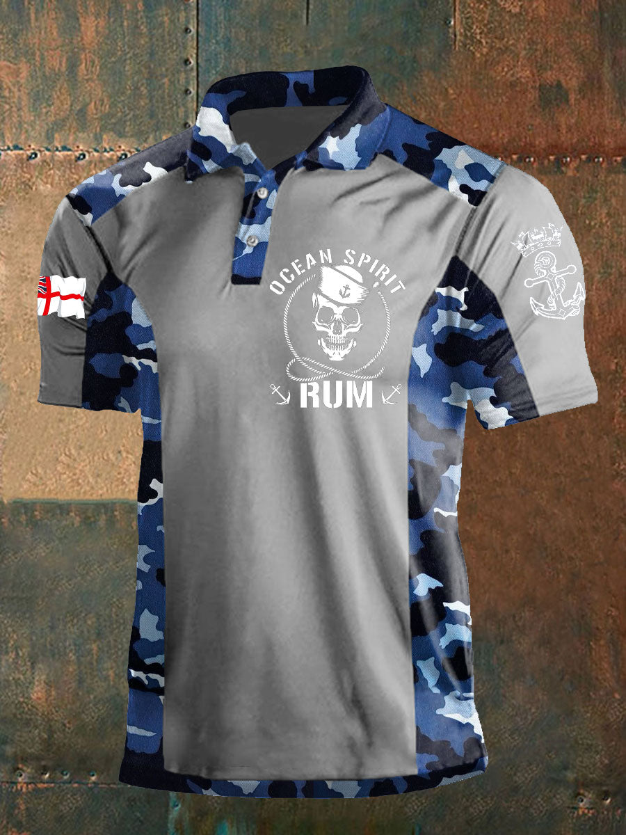 Men's Navy Veteran Rum Lover Printed Casual Tops