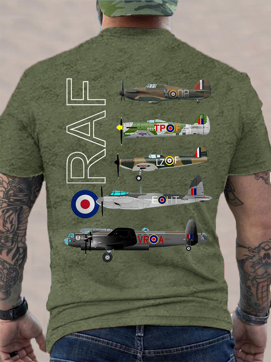 Men's Vintage Spitfire Lancaster Typhoon Hurricane Mosquito Print Casual Tee