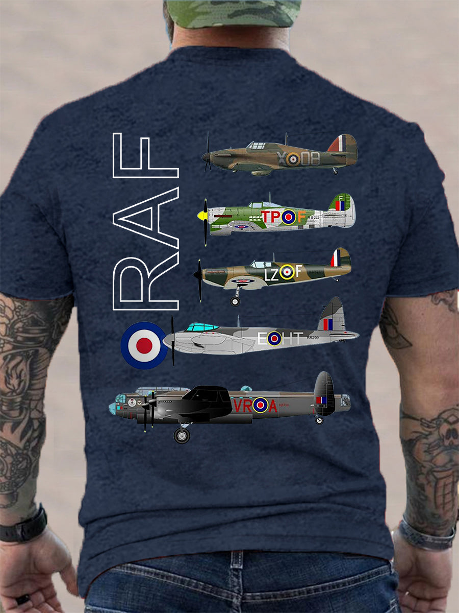 Men's Vintage Spitfire Lancaster Typhoon Hurricane Mosquito Print Casual Tee