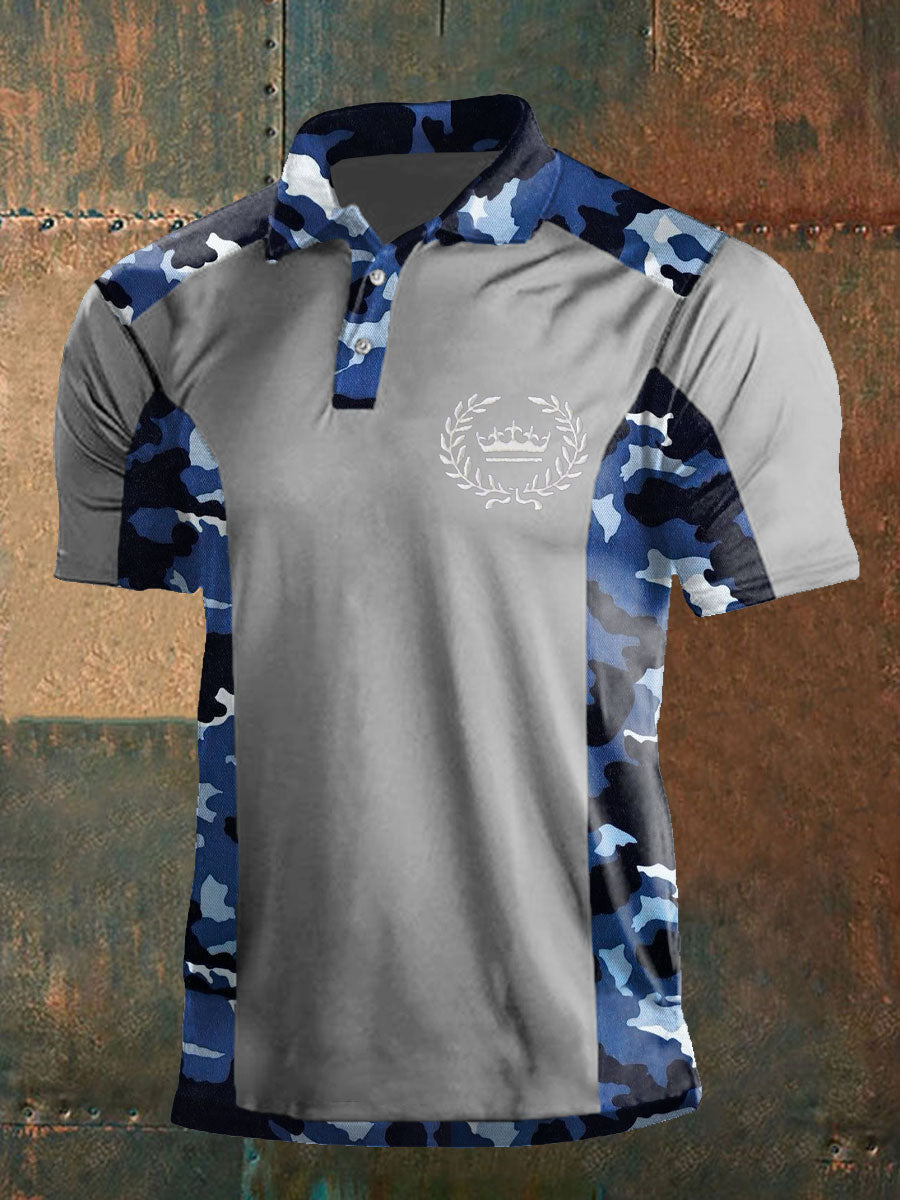 Men's Navy Veteran Printed Casual Tops