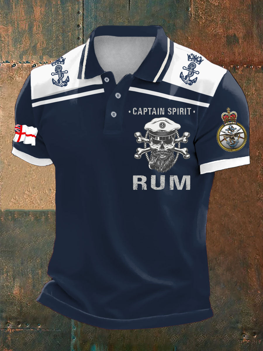 Men's Navy Veteran Rum Lover Printed Casual Tops